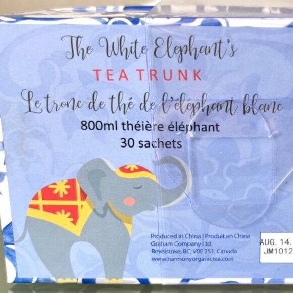 White Elephant Teapot w/ Blue Floral Tea Trunk 30 Organic Green White Tea Bags - Picture 6 of 6